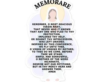 Memorare Prayer Sticker – Catholic Marian Vinyl Sticker for Faith Journals or Prayer Boxes