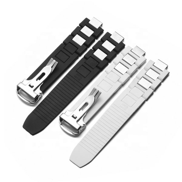 Rubber Strap For CARTIER Chronoscaph 21 Watch Band 20mm 10mm Silicone Rubber, Black or White Watch Strap Band W10125U2, W10147U2 With Buckle