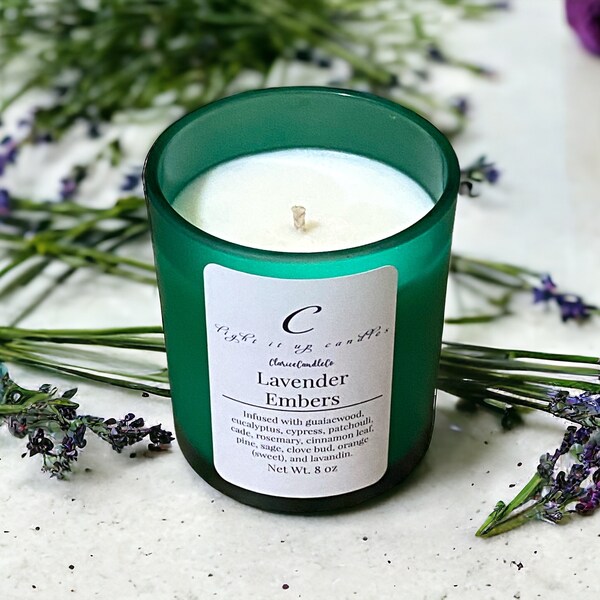 Lavender Embers Scented Candle 8 oz/ Mothers Gift/ Girlfriend gift/ Anniversary Gift/Handmade Candle/ Summertime Candle/ Gift for Dad