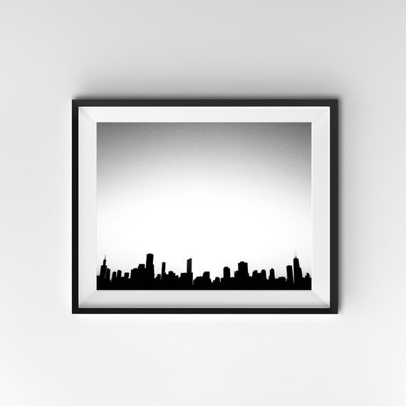 Black and White Chicago Skyline Chicago Wall Art Large Wall Etsy