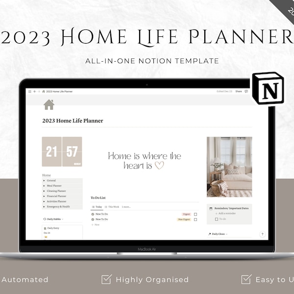 Digital Home Life Planner 2023 | Household Planner | Home Management System | Life Organiser | Cleaning Planner | Notion Template