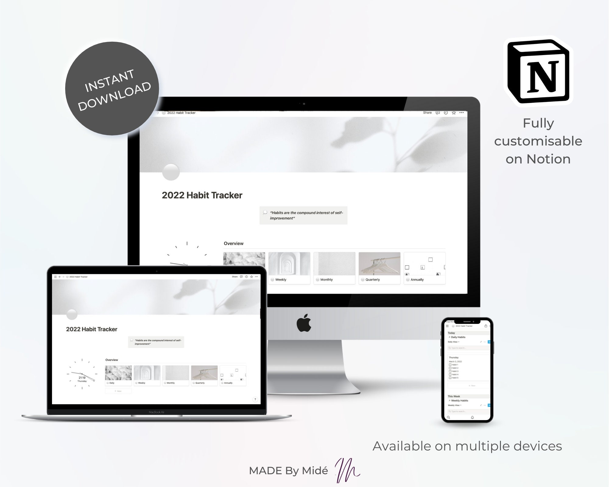 Digital Habit Tracker | Notion Template | Daily Weekly Monthly Habit ...