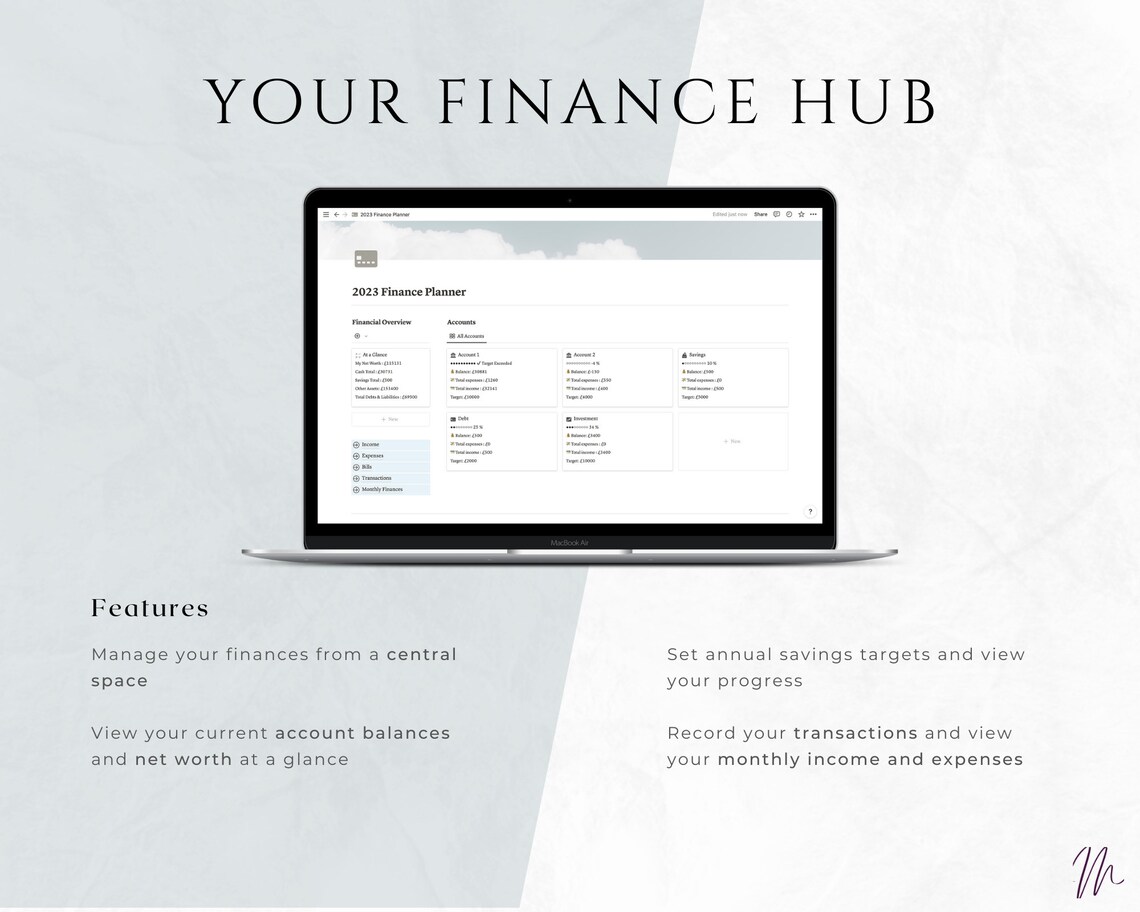 Notion Digital Finance Planner Template 2023 Monthly Budget - Etsy