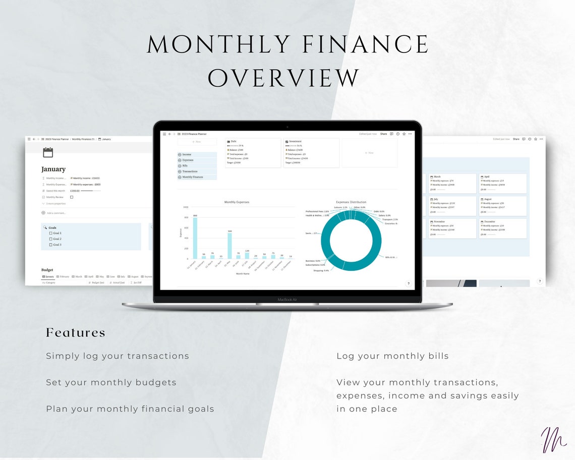 Notion Digital Finance Planner Template 2023 Monthly Budget - Etsy