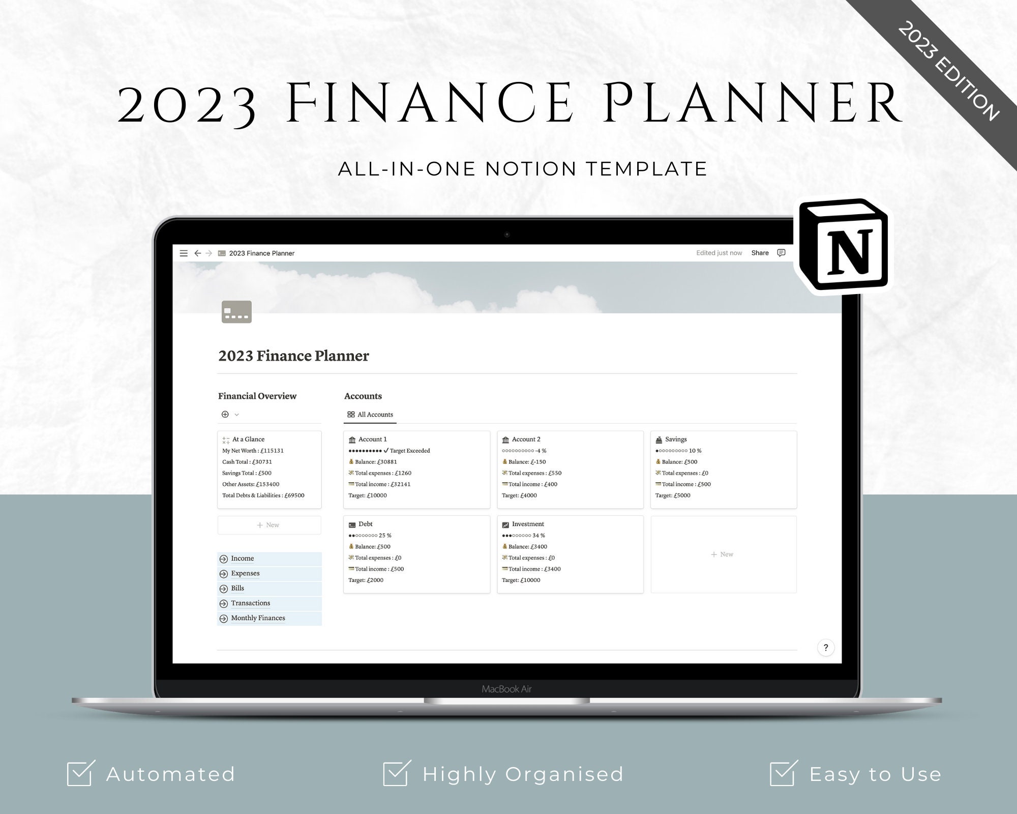 Notion Digital Finance Planner Template 2023 Monthly Budget Income ...