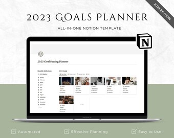 Digital Goal Planner | Goal Setting Template | Notion Goal Template | 2023 Goals Tracker | Goal Setting Kit | Monthly Reflections and Habits
