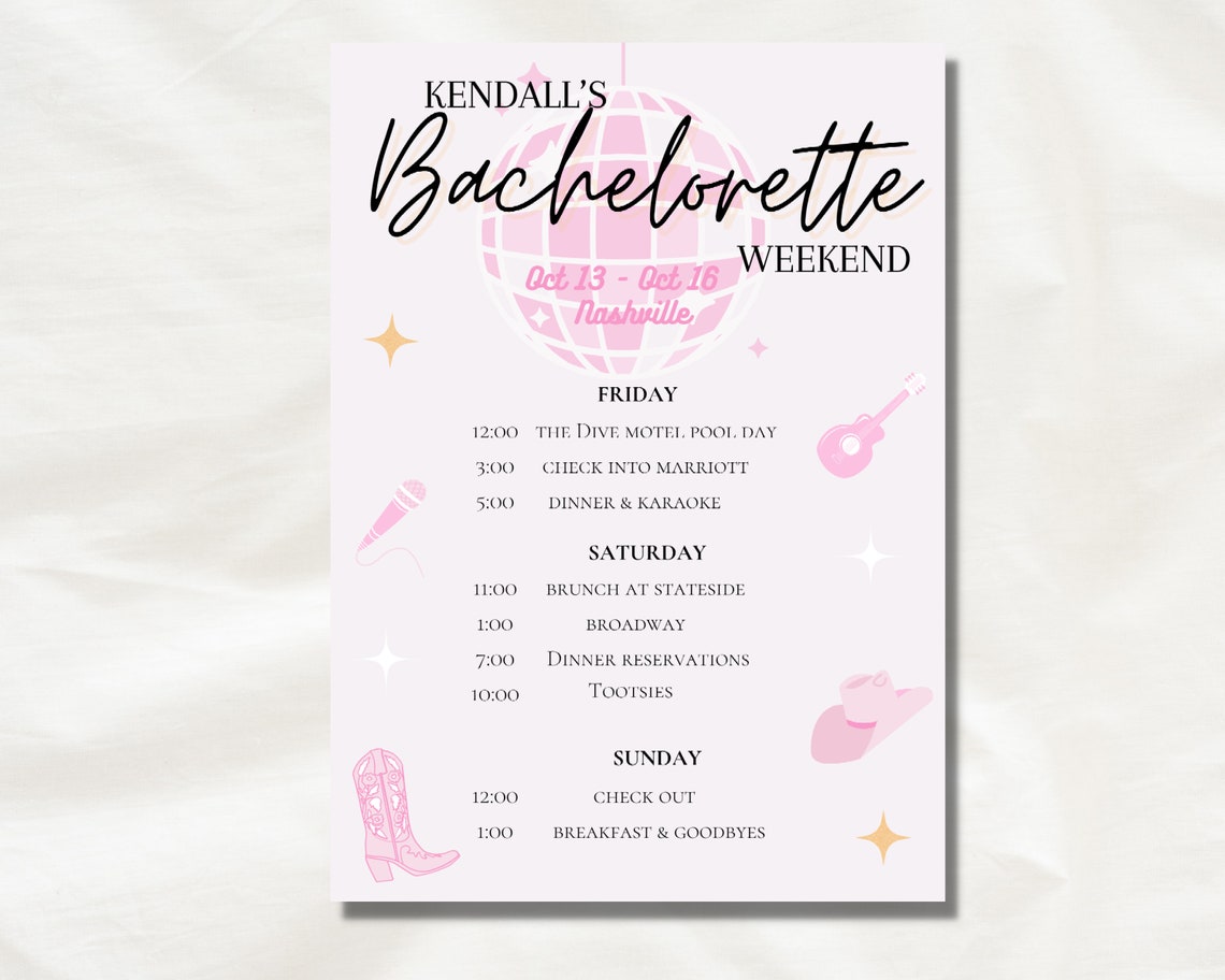 Nashville Bachelorette Itinerary Template Etsy Nashville Bachelorette Itinerary Template Etsy