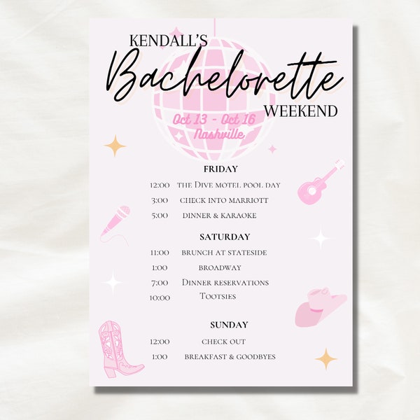 Nashville Bachelorette Itinerary Template