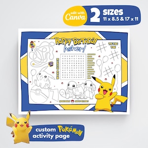 Character Party Activity Placemat | Editable Template | Instant Download | Birthday Party Favors, Anime Coloring Page, Word Search, Games