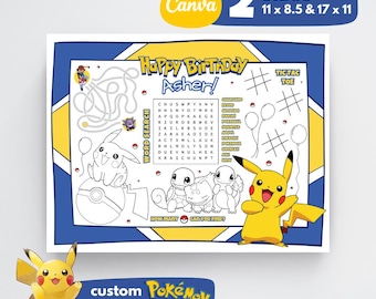 Mantel individual para fiesta de cumpleaños con temática de anime / Juegos personalizables, para colorear (descarga digital)