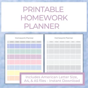 Homework Planner Printable, Middle School Planner, Study Planner, Assignment Tracker Homework Log, High School Middle School Organization