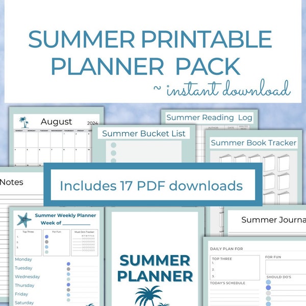 2024 Summer Break Planner Simple, Teen Tween Summer Template, Summer Bucketlist, Summer Reading Log, Happy Planner Printable Page Inserts