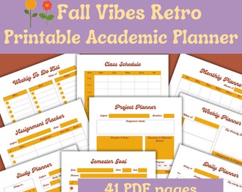 Groovy planner printable, academic planner, fall theme printable student planner, 70s planner, student planner template PDF for fall