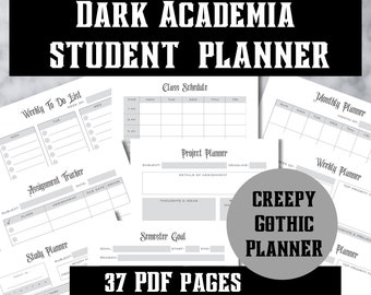 Student planner printable, dark academia planner, goth printable student planner, gothic planner, spooky planner, Halloween planner template