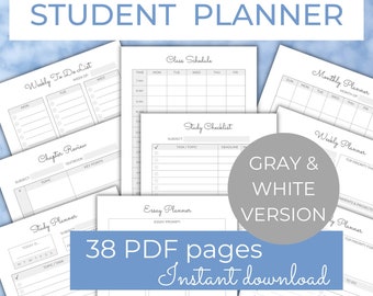 Study Planner Printable, Aesthetic Planner for Teens, Simple Planner for High School, Planner for Middle School, Student Organizer Printable