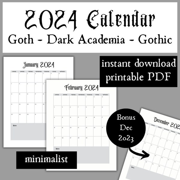 Calendar 2024 Gothic Etsy