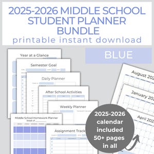 Mittelschulplaner druckbares Bundle, Schulkalender 2025-2026, Studienplaner ADHS, Mittelschulplaner PDF, Planer für Jungen