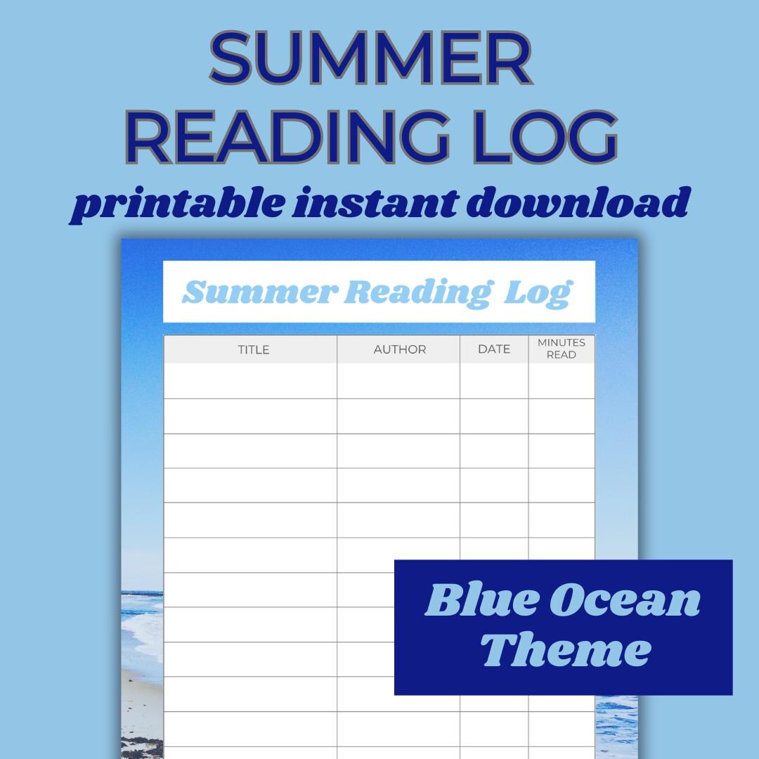Summer Reading Log for Kids Teen Printable Beach Theme, Summer ...