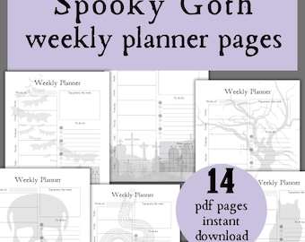 Spooky Weekly Planner Pages, Weekly Planner Gothic Victorian Printable, Weekly Dashboard Planner Insert PDF, Spooky Goth Printables Dark