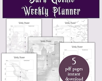Dark Gothic Weekly Planner Pages, Spooky Weekly Printable Goth Weekly Dashboard Planner Goth Castle, Printable Spooky Planner Dashboard