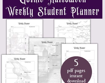 Halloween weekly planner, printable goth planner student weekly planner printable, gothic planner weekly school student planner