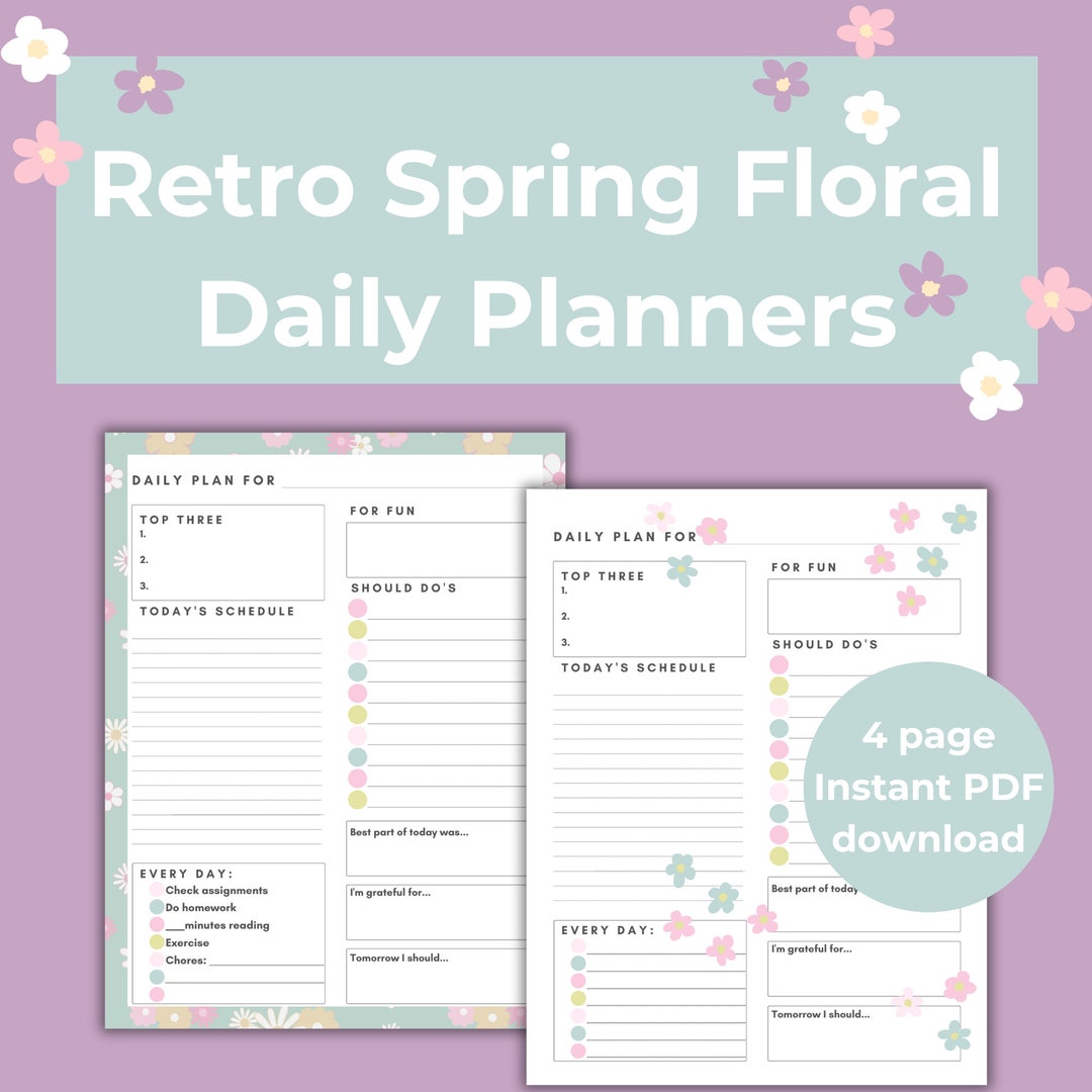 Spring Planner Daily Planner Page, Retro Daily Planner, Daisy Printable ...