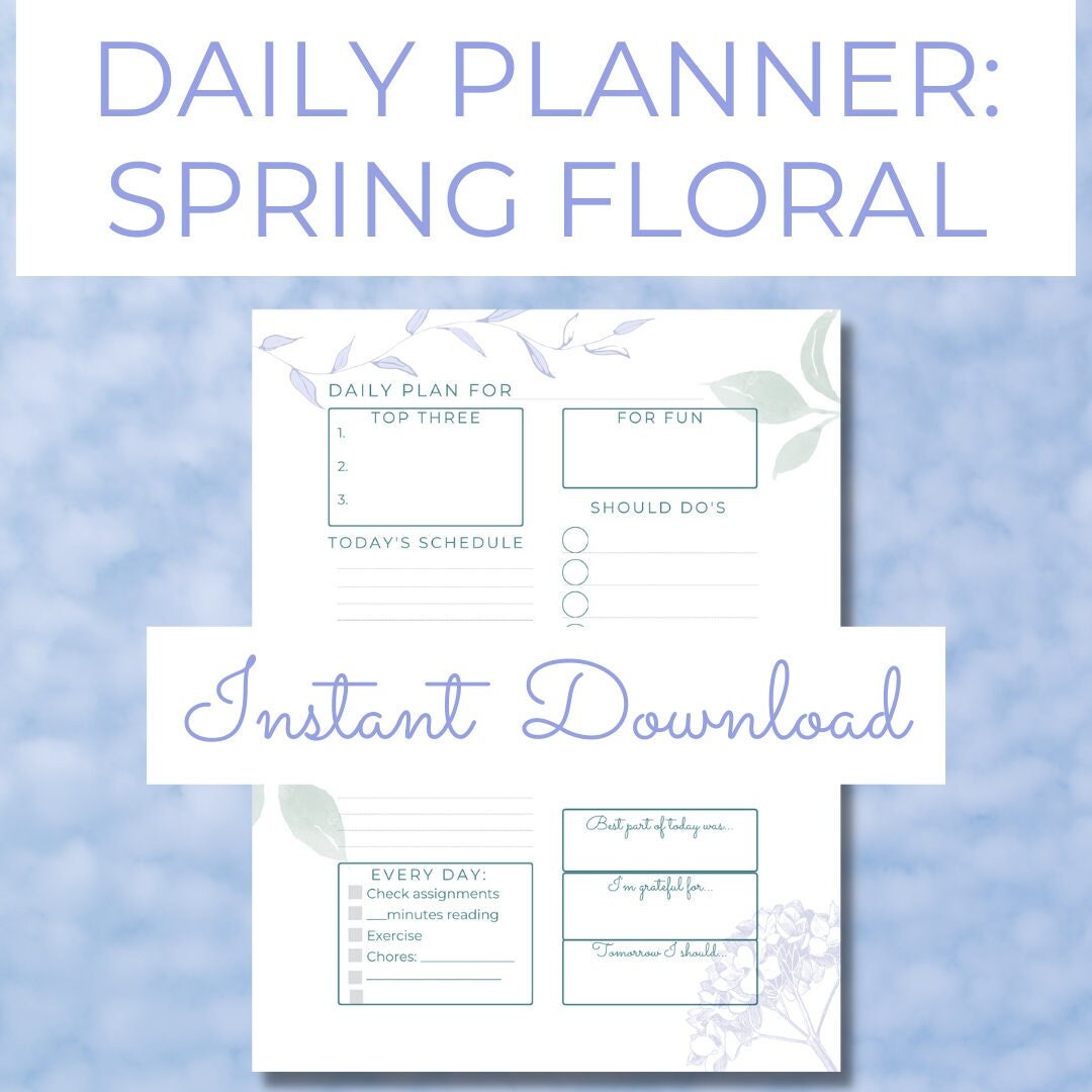 Spring Floral Planner for Tweens and Teens | Undated Daily Planner ...