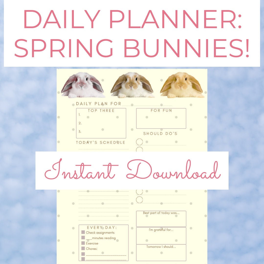 Daily Spring Bunnies Printable Planner for Teens | Spring Organizer ...