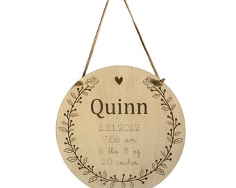 Birth Announcement Door/Wall Hanging- Laser Engraved