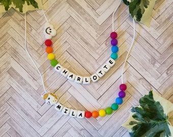 Rainbow personalised silicone bead name necklace / customised toddler, child or adult name necklace - bright rainbow sensory necklace