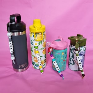 Drink bottle name charm | custom silicone bead drink bottle name charm | washable school name label | back to school drink bottle name