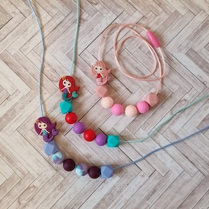 Mermaid silicone bead necklace | red mermaid | toddler child sensory necklace | feature statement kids necklace | little mermaid necklace
