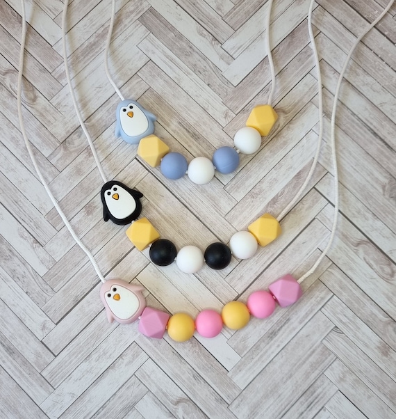 Penguin Silicone Bead Sensory Necklace: Toddler Fidget Stim Jewelry