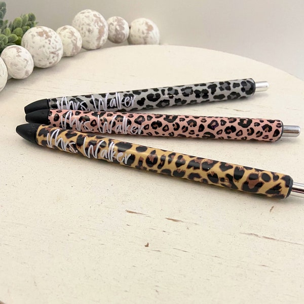 Leopard print pens, set of pens, personalized pens, stocking stuffer, pen set, animal print, gel pens, work accessories, teacher accessories