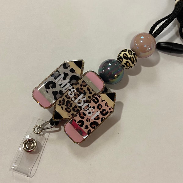 Pencil lanyard, teacher accessory, leopard print, animal print, cheetah print, personalized lanyard, teacher gift, stocking stuffer