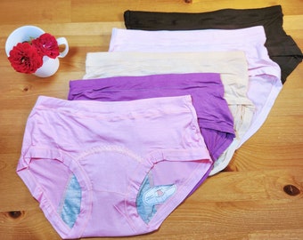 Reusable women period underwear, 95% bamboo/cotton, silky soft, leakproof, breathable 5 colors set.