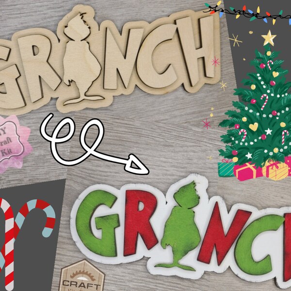 Grinch | Christmas Decor | Christmas Crafts | DIY Craft Kits | Paint Party Supplies | #3483 Wood Cutouts Wood Shapes Laser Wood Cutout