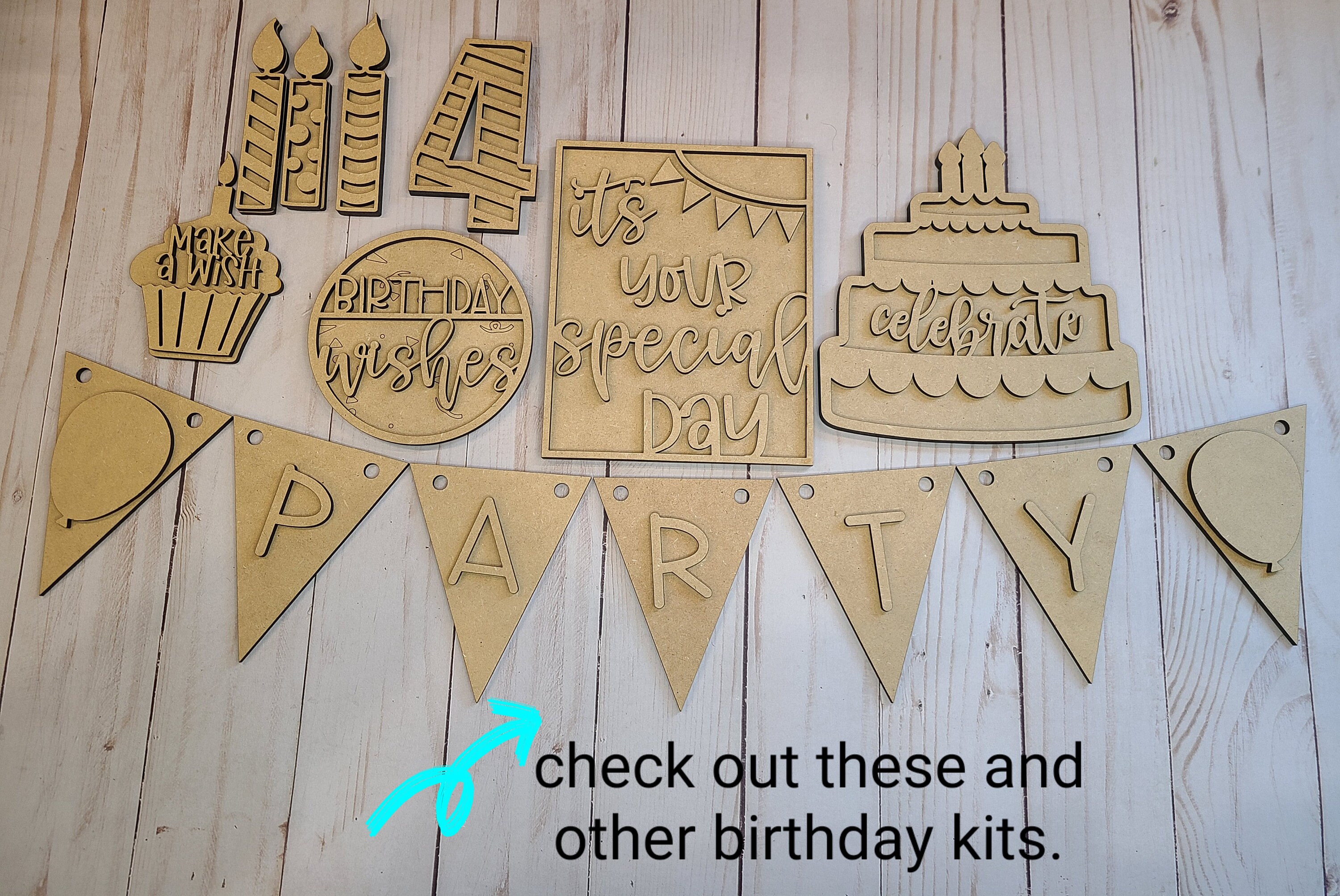 Birthday Celebrate Party Craft Kit DIY Paint Kit Tier Tray Wood Shape