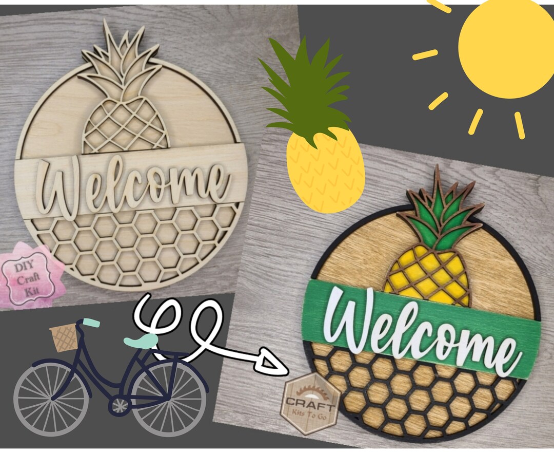 Pineapple Home Sign Craft Kit DIY Paint Kit Tier Tray Wood