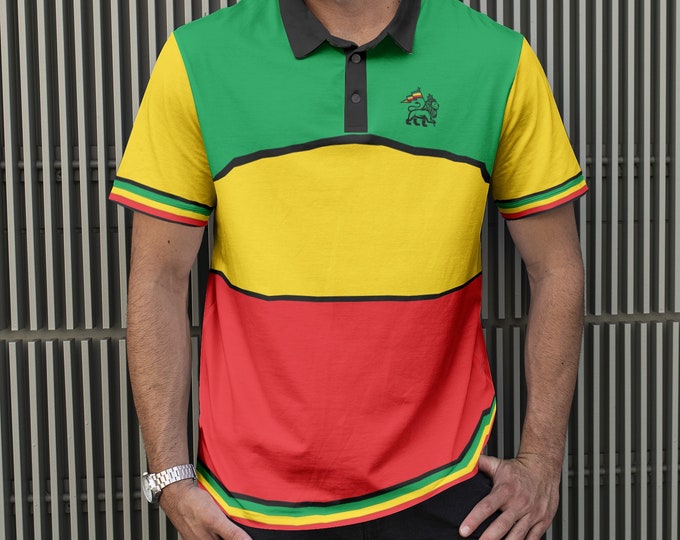 Rasta Polo Shirts, Bob Marley Inspired, Reggae Music, Caribbean, green yellow red