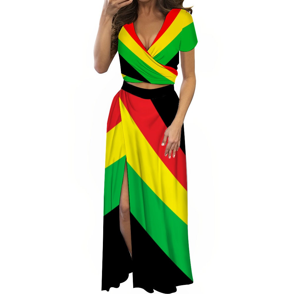 Jamaica Two Piece Outfit V-neck Top and Long Skirt Set - Etsy Hong Kong