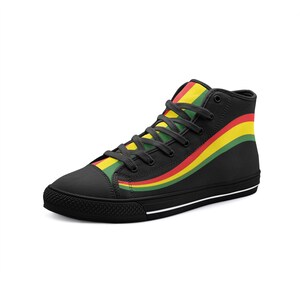 Reggae High Top Canvas Shoes, Jamaica Sneakers, Hip Hop Street Sneakers, Rasta Colors, Lightweight, Cool Designer Shoes, Unisex