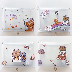Bolsa para documentos A4, carpeta de archivos, dibujos animados transparentes, astronauta espacial, oso, certificado de nacimiento, soporte para mascotas, oficina, trabajo escolar, suministros para el hogar