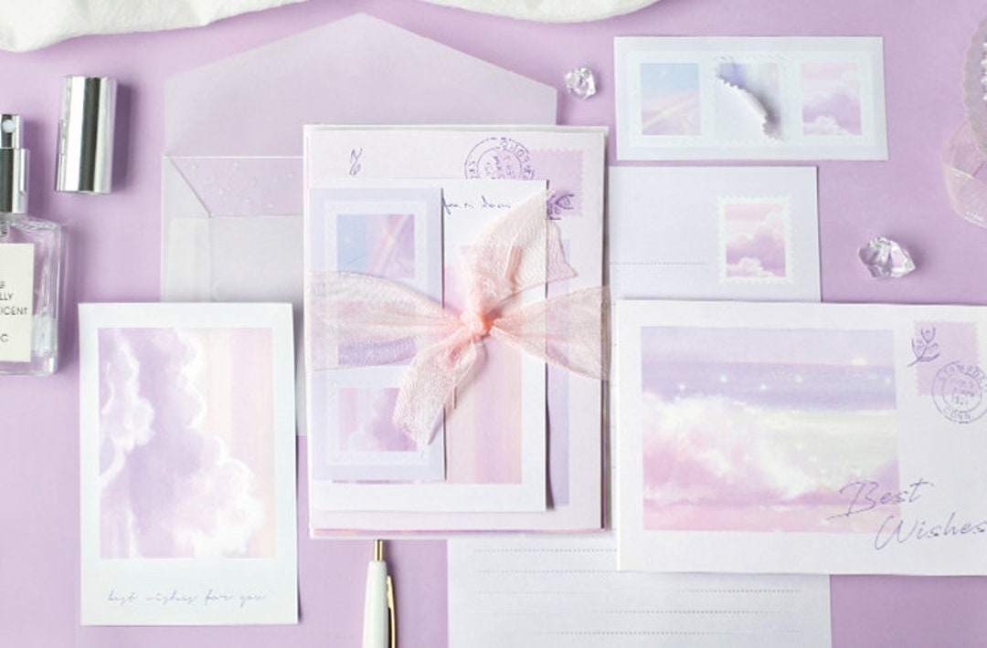 Pastel Color Ribbon Card Letter Set Elegant Cloud Themed for Lovers ...