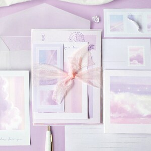 Juego de cartas de tarjeta de cinta de color pastel Elegante nube temática para amantes Carta de felicitación de cumpleaños Carta de escritura de amor Día de San Valentín Amante de la pareja
