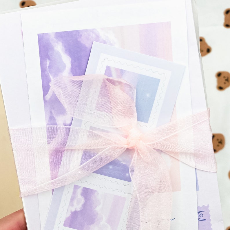 Pastel Color Ribbon Card Letter Set Elegant Cloud Themed for Lovers ...