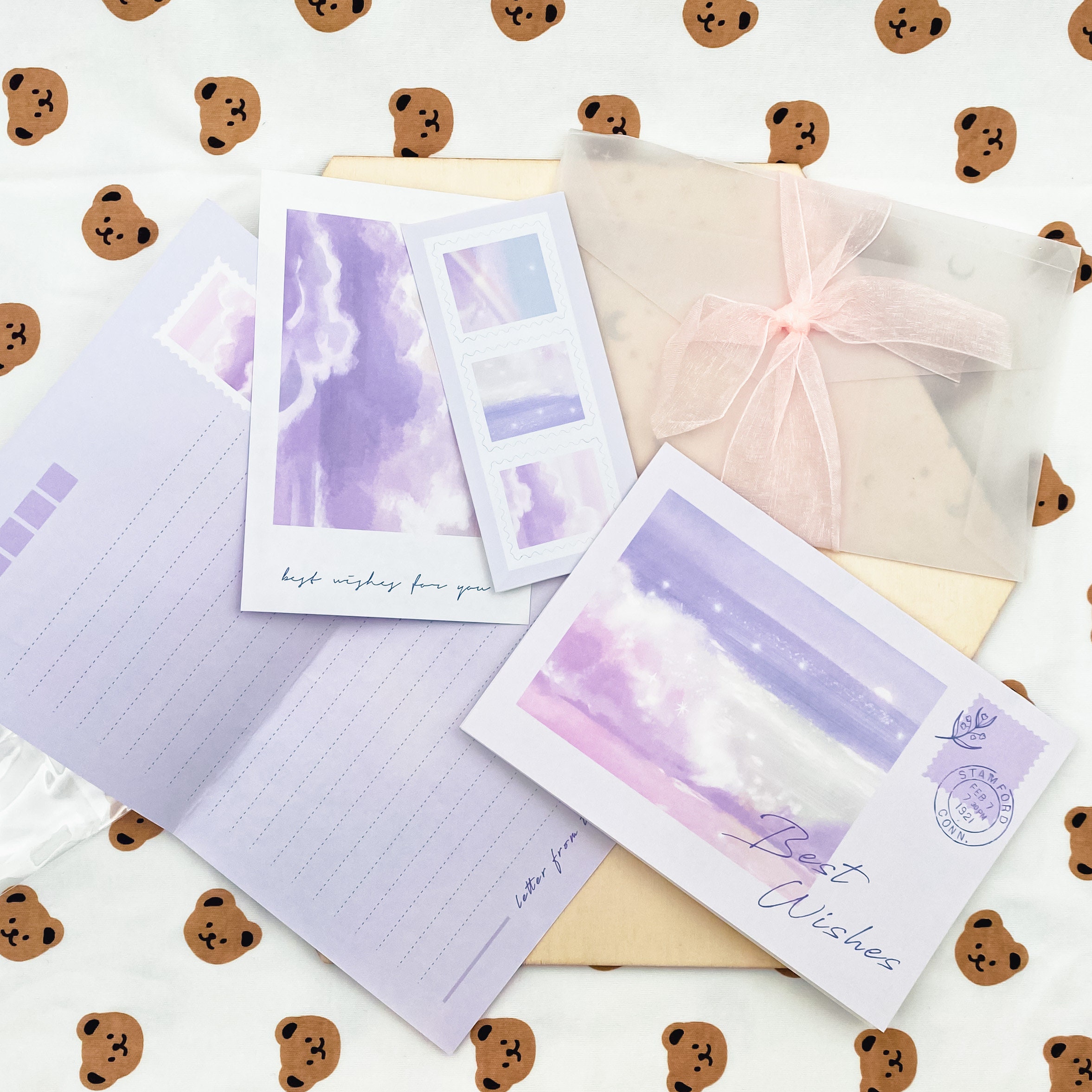 Pastel Color Ribbon Card Letter Set Elegant Cloud Themed for Lovers ...