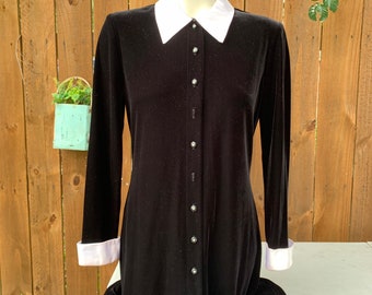 80-90s Ronni Nicole Black Velvet collared dress size 8, Vintage Black Made in USA midi dress size 8.