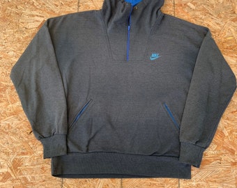 Vintage 80s Nike Quarter Zip Sweatshirt Size L, True Vintage Nike Blue tag hoodie size Large.