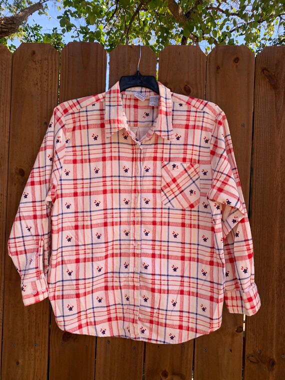 Vintage Haband beige/red plaid Flannel shirt size… - image 3